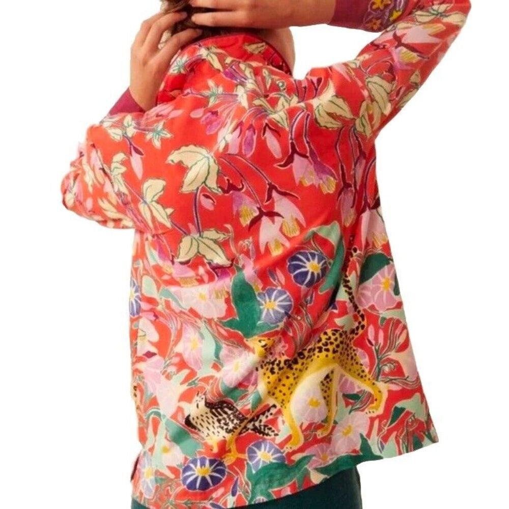 Women's Sz Small Anthropologie Lil Sire Cheetah Dreams Flannel Pajama Shirt Top - Picture 15 of 15